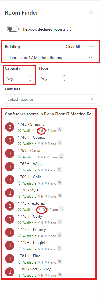 Room Finder panel